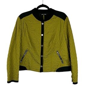 Gerry Weber Casual Quilted Sporty Snap Front Bomber Jacket Size 14 Olive Black